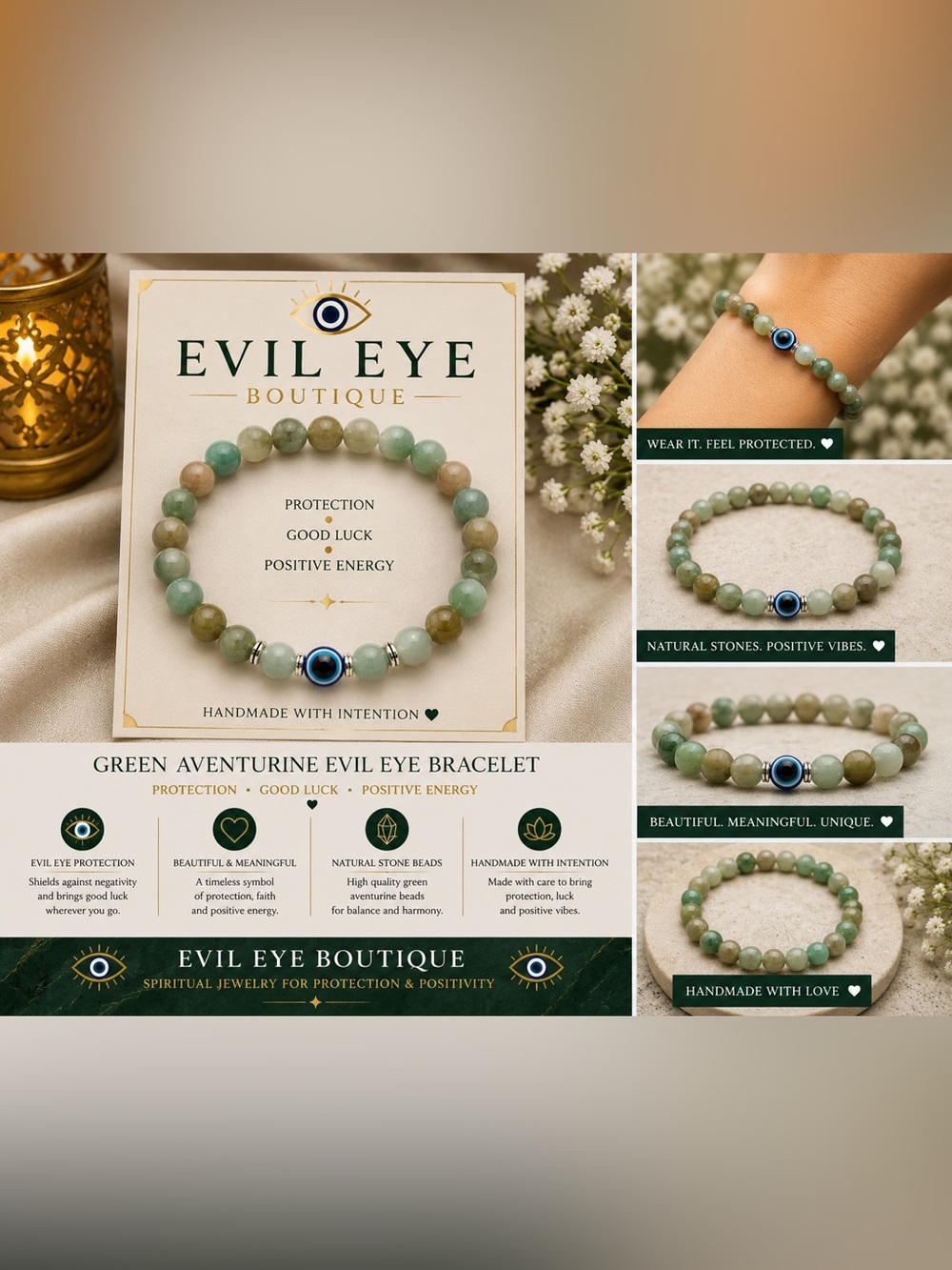 🧿Green Aventurine Evil Eye Bracelet🧿